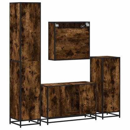 4 Piece Bathroom Furniture Set Smoked Oak Engineered Wood