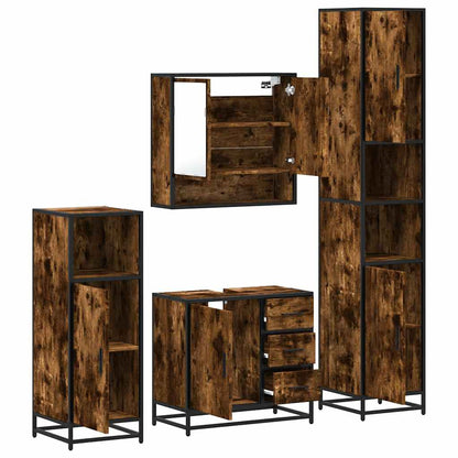 4 Piece Bathroom Furniture Set Smoked Oak Engineered Wood
