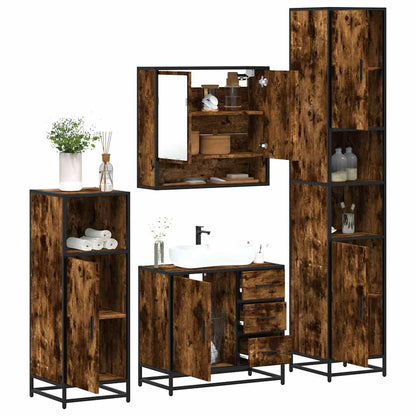 4 Piece Bathroom Furniture Set Smoked Oak Engineered Wood