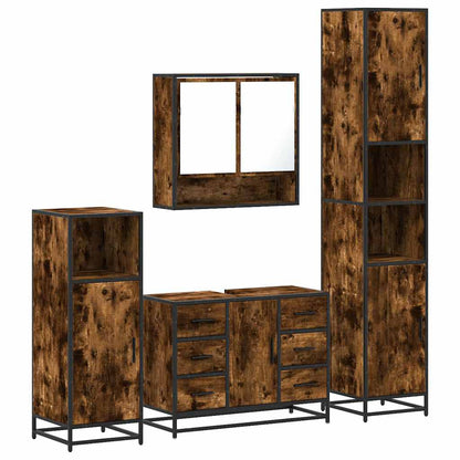 4 Piece Bathroom Furniture Set Smoked Oak Engineered Wood