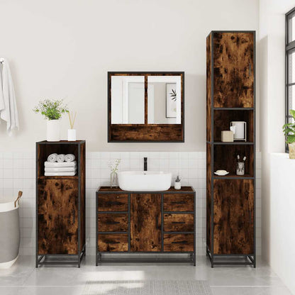 4 Piece Bathroom Furniture Set Smoked Oak Engineered Wood
