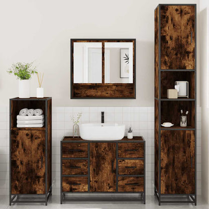 4 Piece Bathroom Furniture Set Smoked Oak Engineered Wood