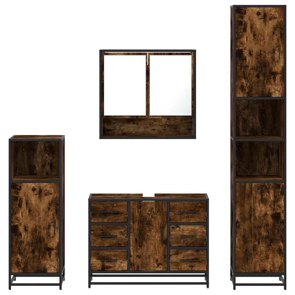 4 Piece Bathroom Furniture Set Smoked Oak Engineered Wood