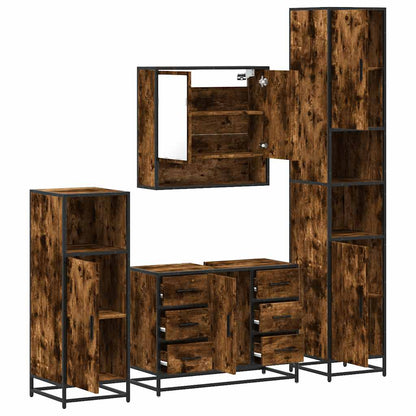 4 Piece Bathroom Furniture Set Smoked Oak Engineered Wood