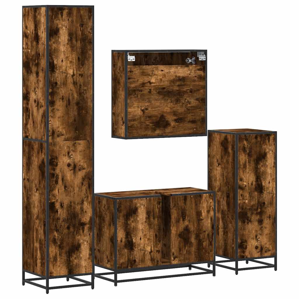 4 Piece Bathroom Furniture Set Smoked Oak Engineered Wood