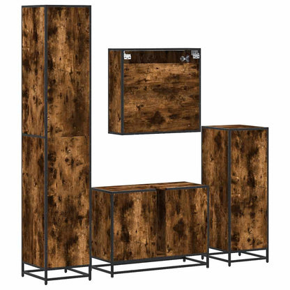 4 Piece Bathroom Furniture Set Smoked Oak Engineered Wood