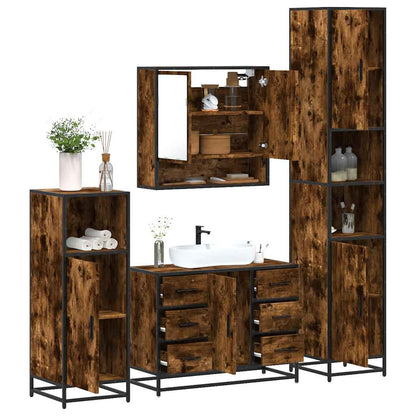 4 Piece Bathroom Furniture Set Smoked Oak Engineered Wood