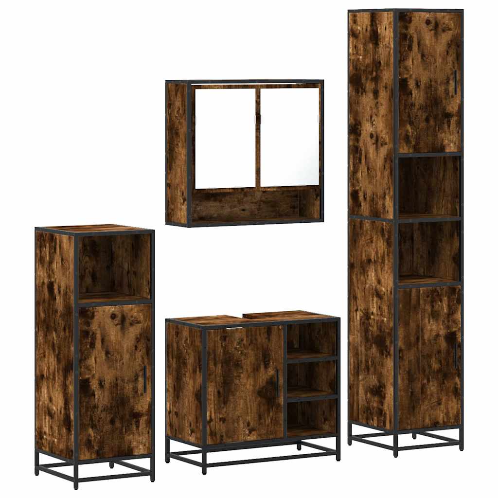 4 Piece Bathroom Furniture Set Smoked Oak Engineered Wood