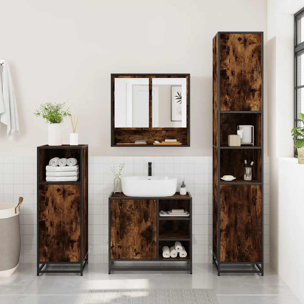 4 Piece Bathroom Furniture Set Smoked Oak Engineered Wood