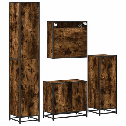 4 Piece Bathroom Furniture Set Smoked Oak Engineered Wood