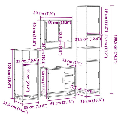 4 Piece Bathroom Furniture Set Smoked Oak Engineered Wood