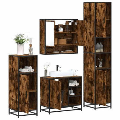 4 Piece Bathroom Furniture Set Smoked Oak Engineered Wood
