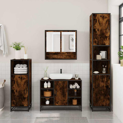 4 Piece Bathroom Furniture Set Smoked Oak Engineered Wood