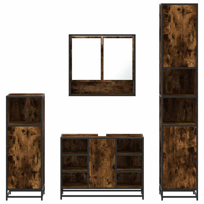4 Piece Bathroom Furniture Set Smoked Oak Engineered Wood