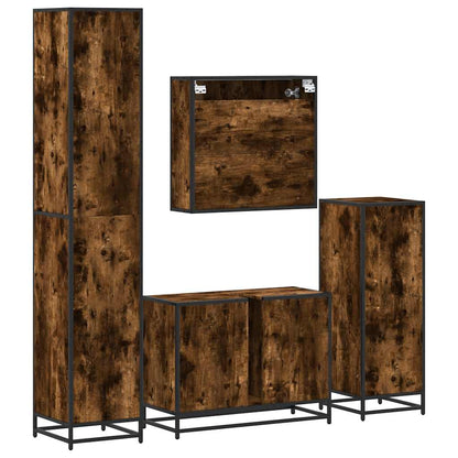 4 Piece Bathroom Furniture Set Smoked Oak Engineered Wood
