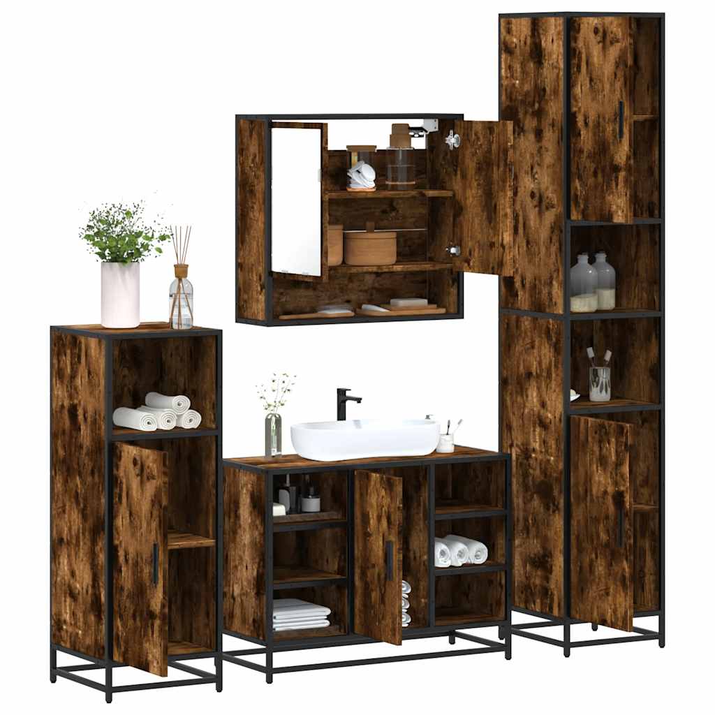 4 Piece Bathroom Furniture Set Smoked Oak Engineered Wood