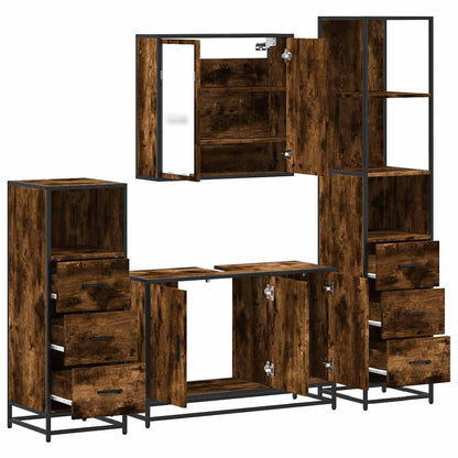 4 Piece Bathroom Furniture Set Smoked Oak Engineered Wood