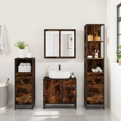 4 Piece Bathroom Furniture Set Smoked Oak Engineered Wood