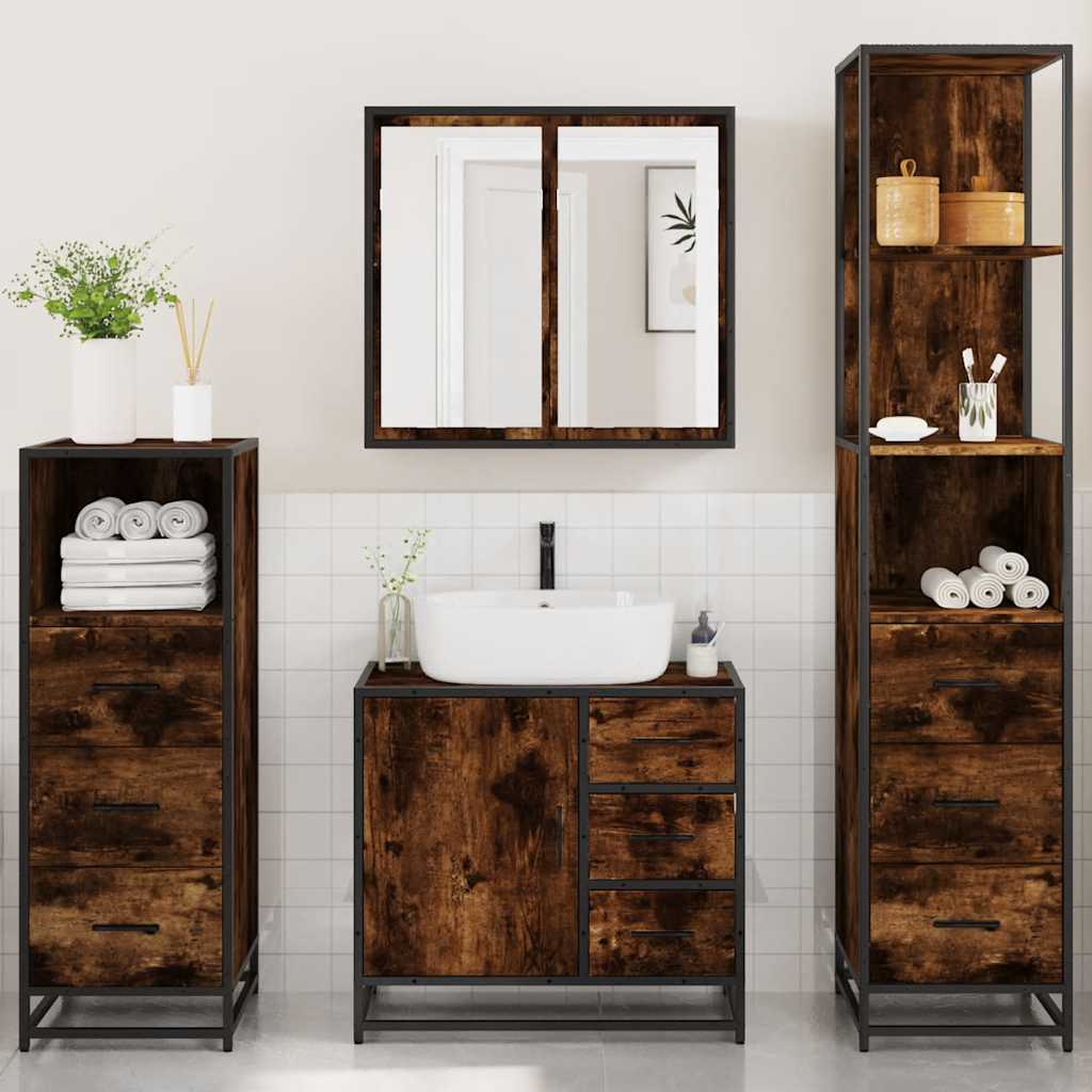 4 Piece Bathroom Furniture Set Smoked Oak Engineered Wood