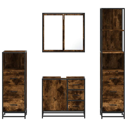 4 Piece Bathroom Furniture Set Smoked Oak Engineered Wood