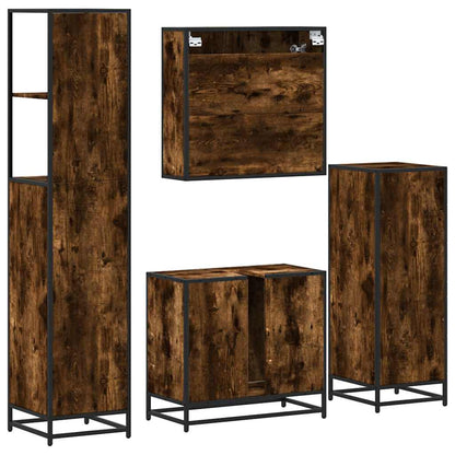 4 Piece Bathroom Furniture Set Smoked Oak Engineered Wood