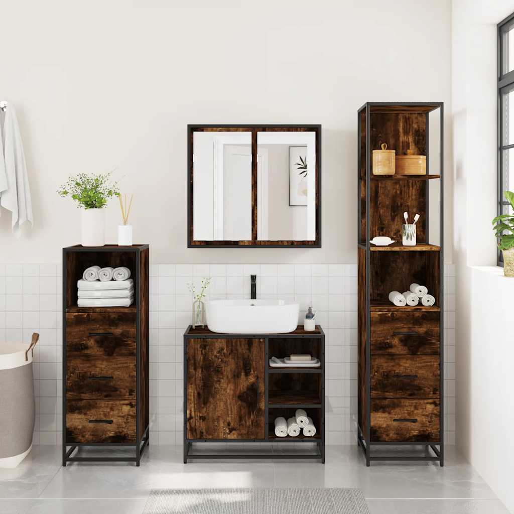 4 Piece Bathroom Furniture Set Smoked Oak Engineered Wood