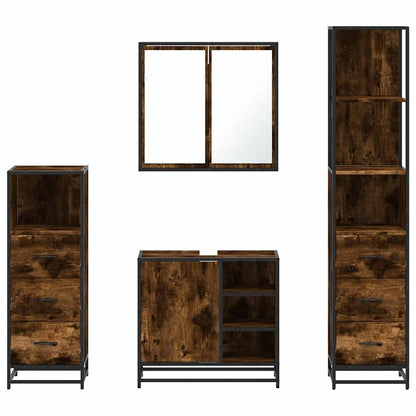 4 Piece Bathroom Furniture Set Smoked Oak Engineered Wood