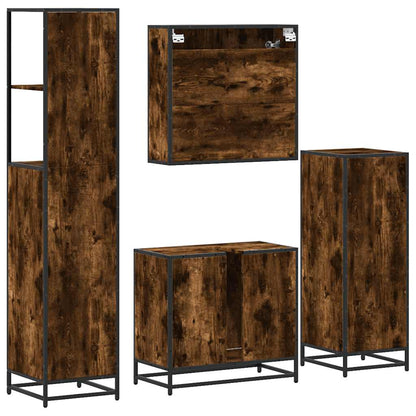 4 Piece Bathroom Furniture Set Smoked Oak Engineered Wood