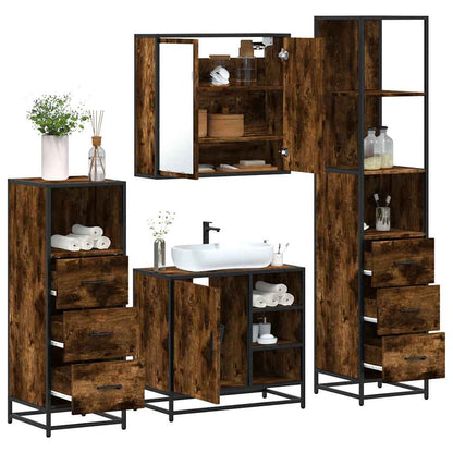 4 Piece Bathroom Furniture Set Smoked Oak Engineered Wood