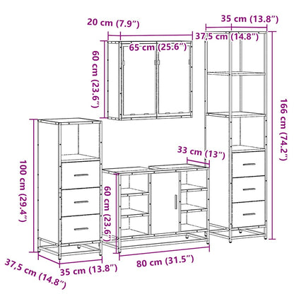 4 Piece Bathroom Furniture Set Sonoma Oak Engineered Wood