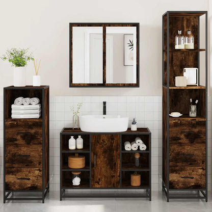 4 Piece Bathroom Furniture Set Smoked Oak Engineered Wood