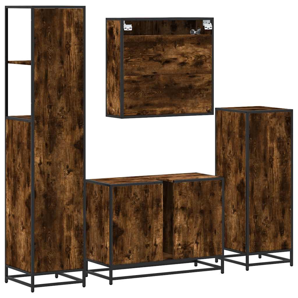 4 Piece Bathroom Furniture Set Smoked Oak Engineered Wood