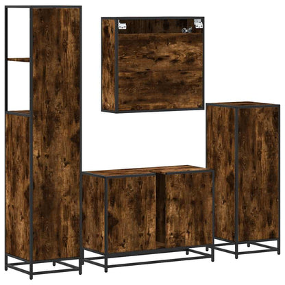 4 Piece Bathroom Furniture Set Smoked Oak Engineered Wood
