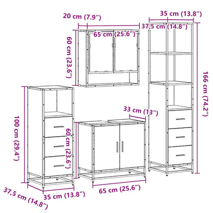 4 Piece Bathroom Furniture Set Smoked Oak Engineered Wood