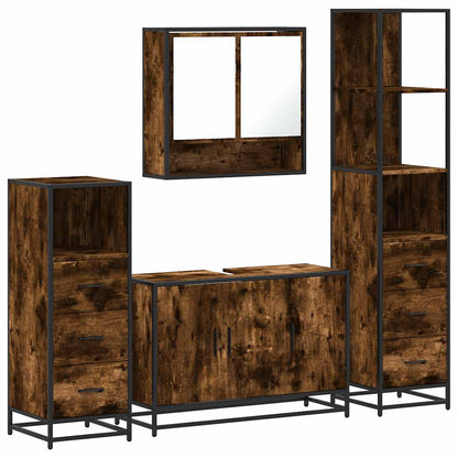 4 Piece Bathroom Furniture Set Smoked Oak Engineered Wood
