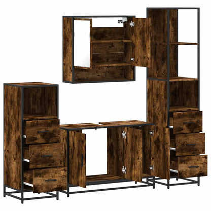 4 Piece Bathroom Furniture Set Smoked Oak Engineered Wood