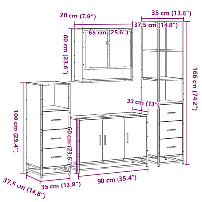 4 Piece Bathroom Furniture Set Smoked Oak Engineered Wood