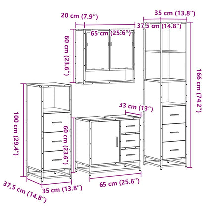 4 Piece Bathroom Furniture Set Sonoma Oak Engineered Wood
