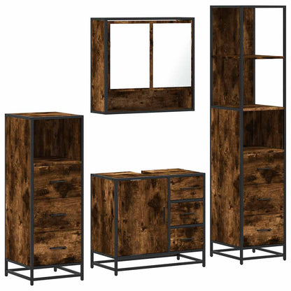 4 Piece Bathroom Furniture Set Smoked Oak Engineered Wood
