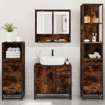 4 Piece Bathroom Furniture Set Smoked Oak Engineered Wood