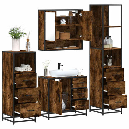 4 Piece Bathroom Furniture Set Smoked Oak Engineered Wood