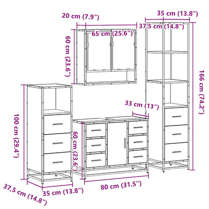 4 Piece Bathroom Furniture Set Smoked Oak Engineered Wood