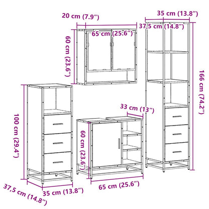 4 Piece Bathroom Furniture Set Smoked Oak Engineered Wood