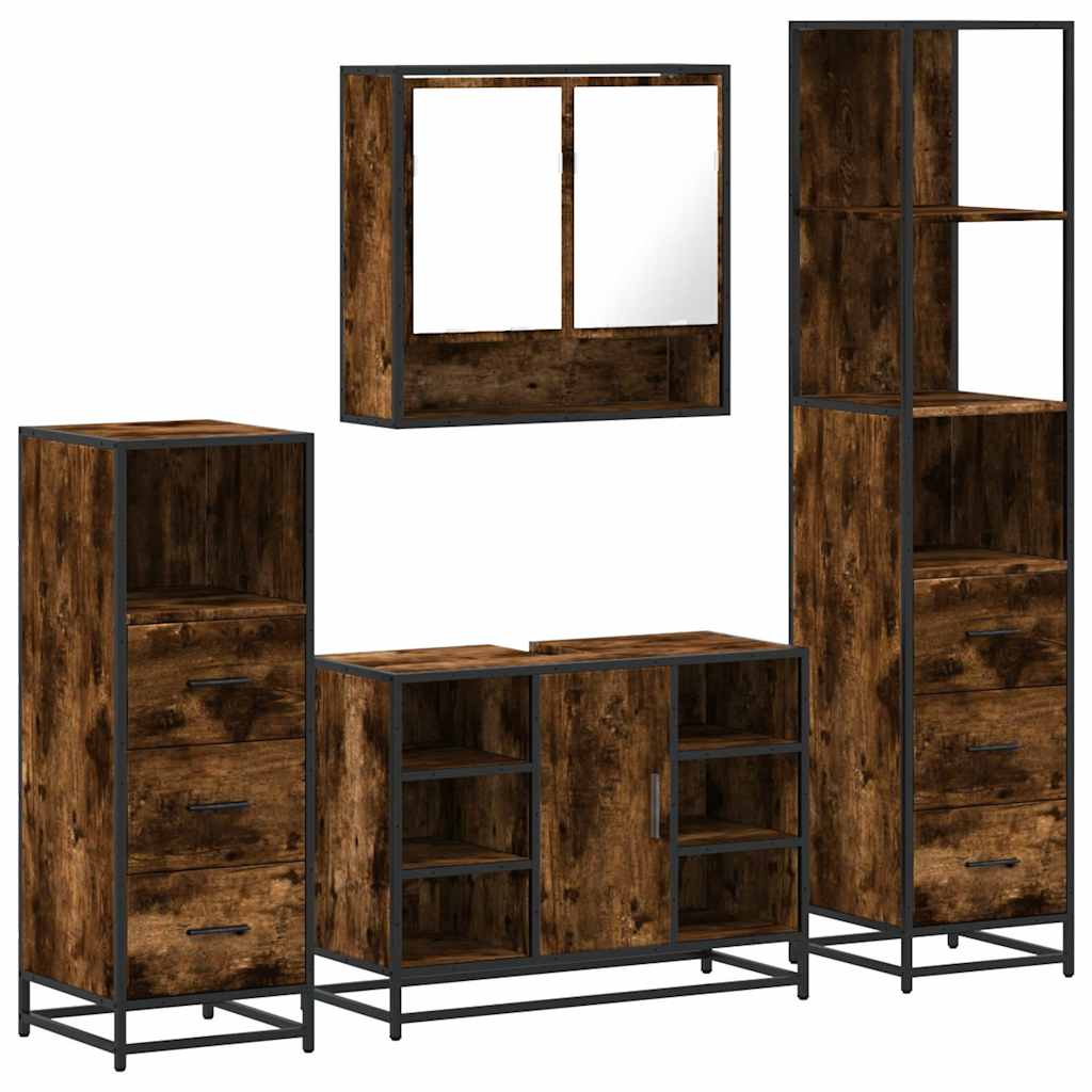 4 Piece Bathroom Furniture Set Smoked Oak Engineered Wood