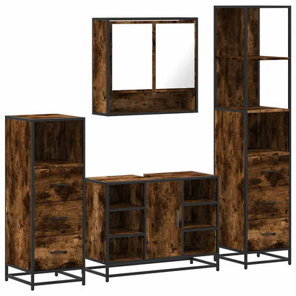 4 Piece Bathroom Furniture Set Smoked Oak Engineered Wood