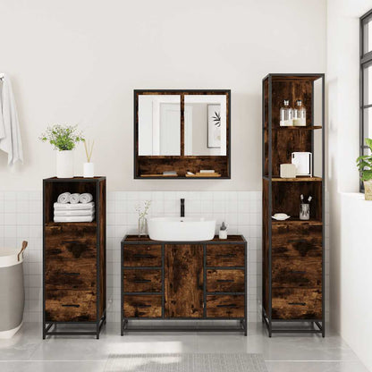 4 Piece Bathroom Furniture Set Smoked Oak Engineered Wood