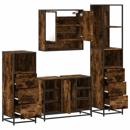 4 Piece Bathroom Furniture Set Smoked Oak Engineered Wood