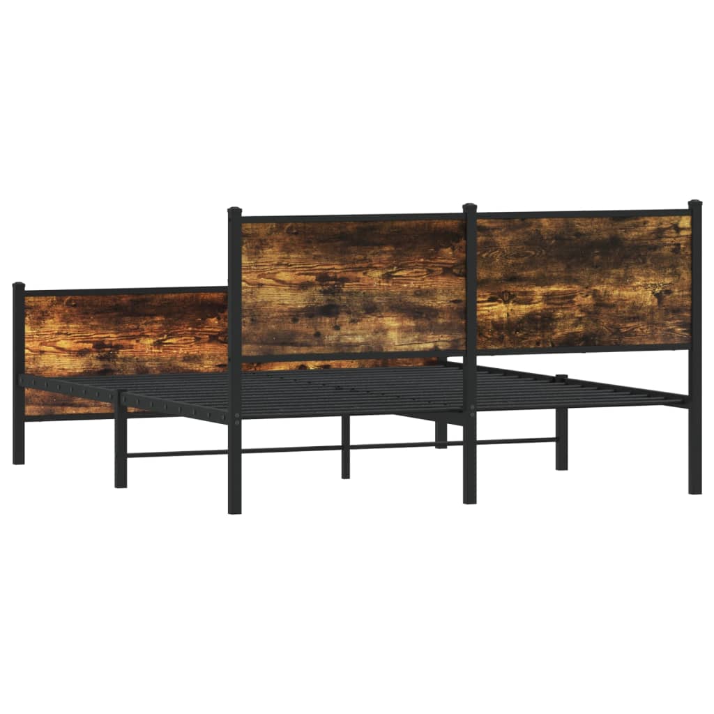 Metal Bed Frame without Mattress Smoked Oak 140x200 cm
