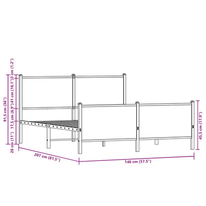 Metal Bed Frame without Mattress Smoked Oak 140x200 cm