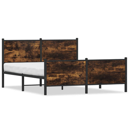 Metal Bed Frame without Mattress Smoked Oak 150x200 cm King Size